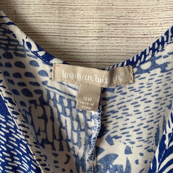 Woman Within Blue and White Tank Top Handkerchief Hem Blouse Size 18W - Picture 9 of 16